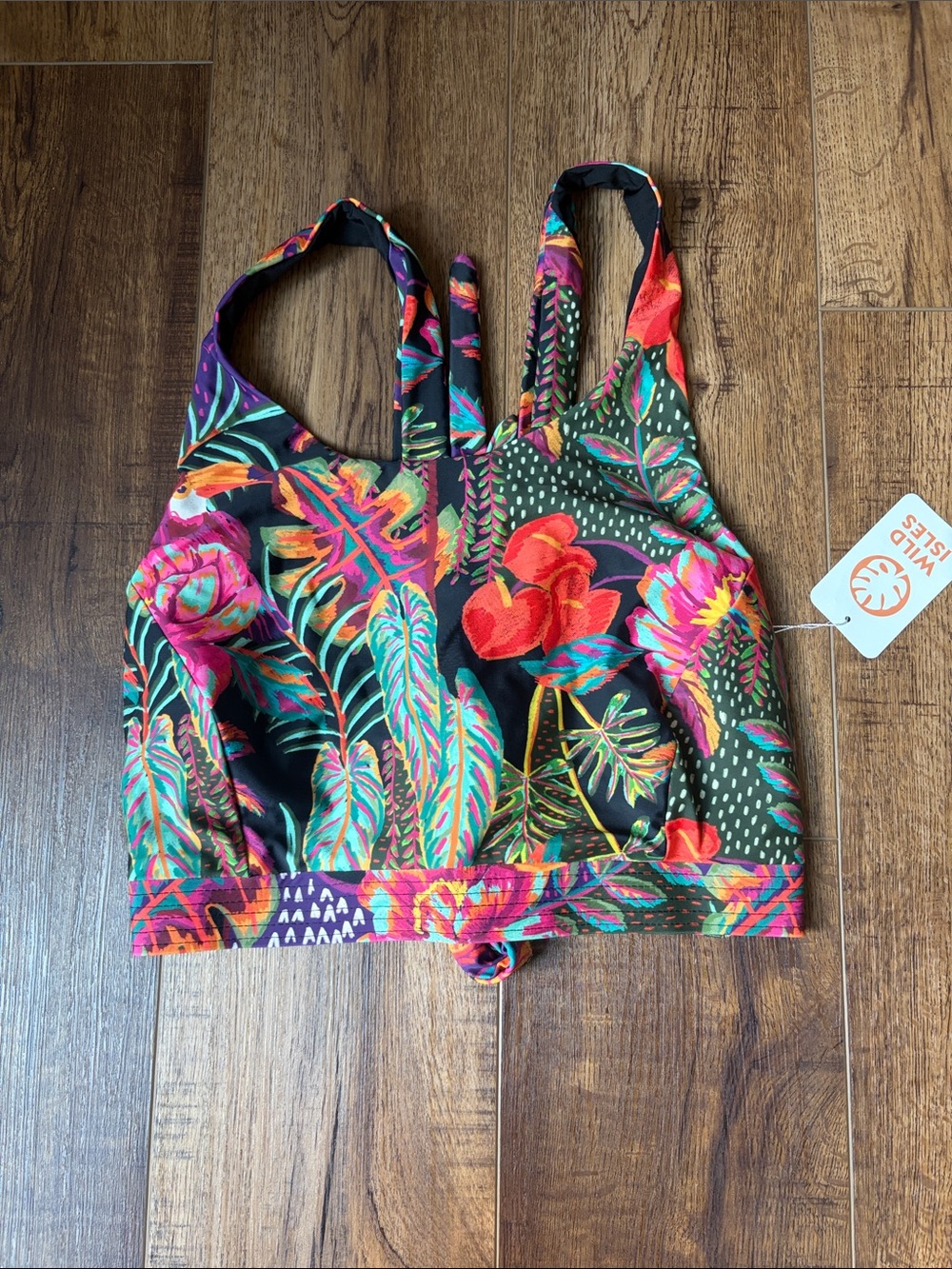 Wild Isles Swim Zoe High Neck Top NWT Midnight Tropics Print